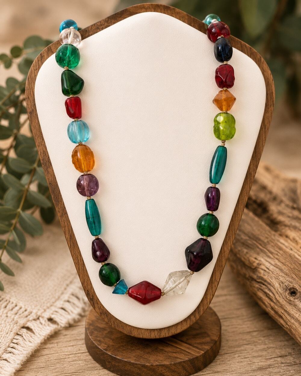 Vintage 25” Colorful Art Glass Bead Necklace